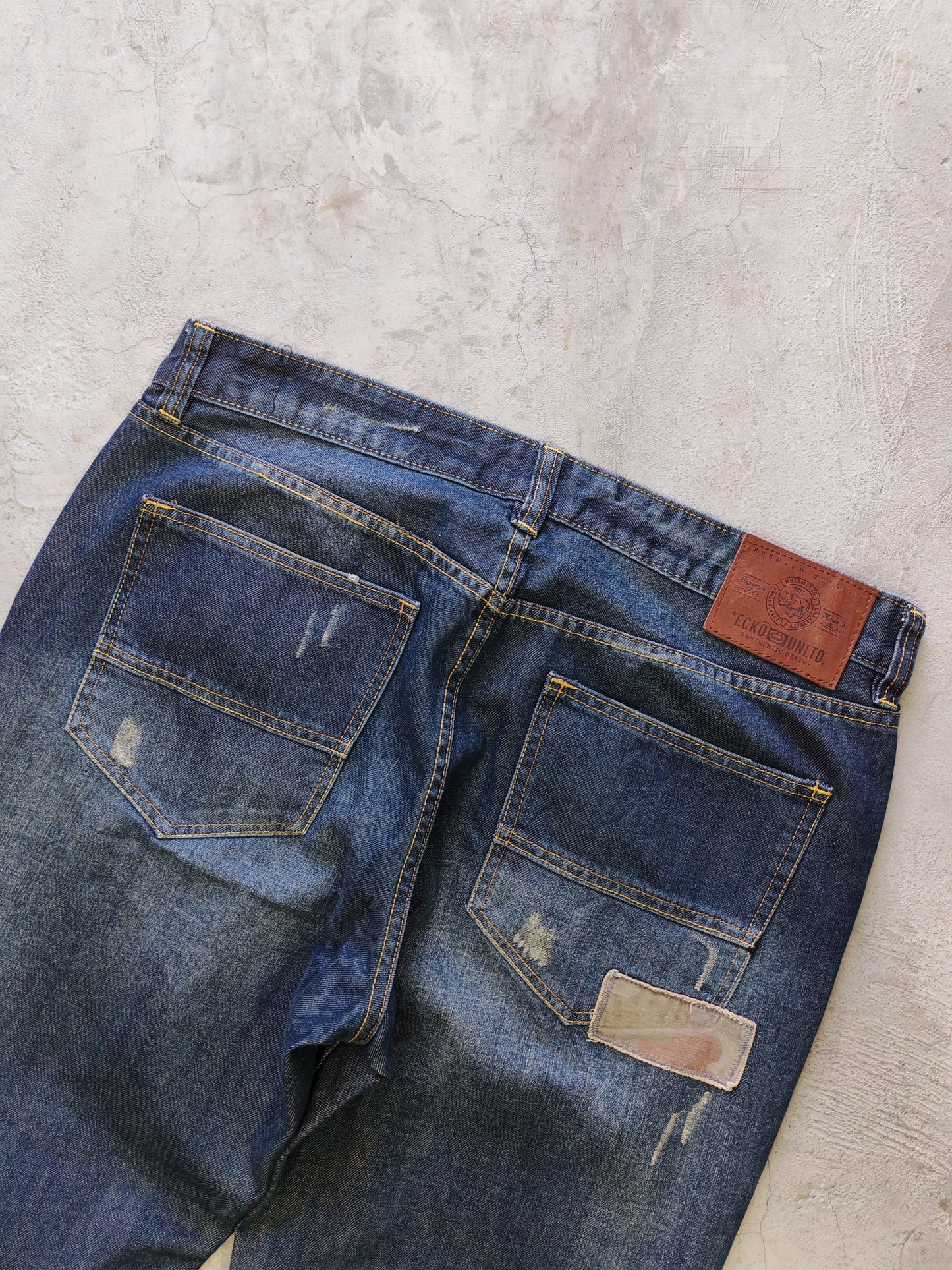 Ecko Unltd AOP Distressed Jeans Dark Blue – W36