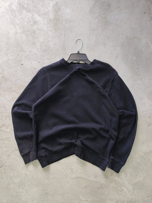 Stüssy Stock Logo Crewneck Sweatshirt Black Faded – M/L
