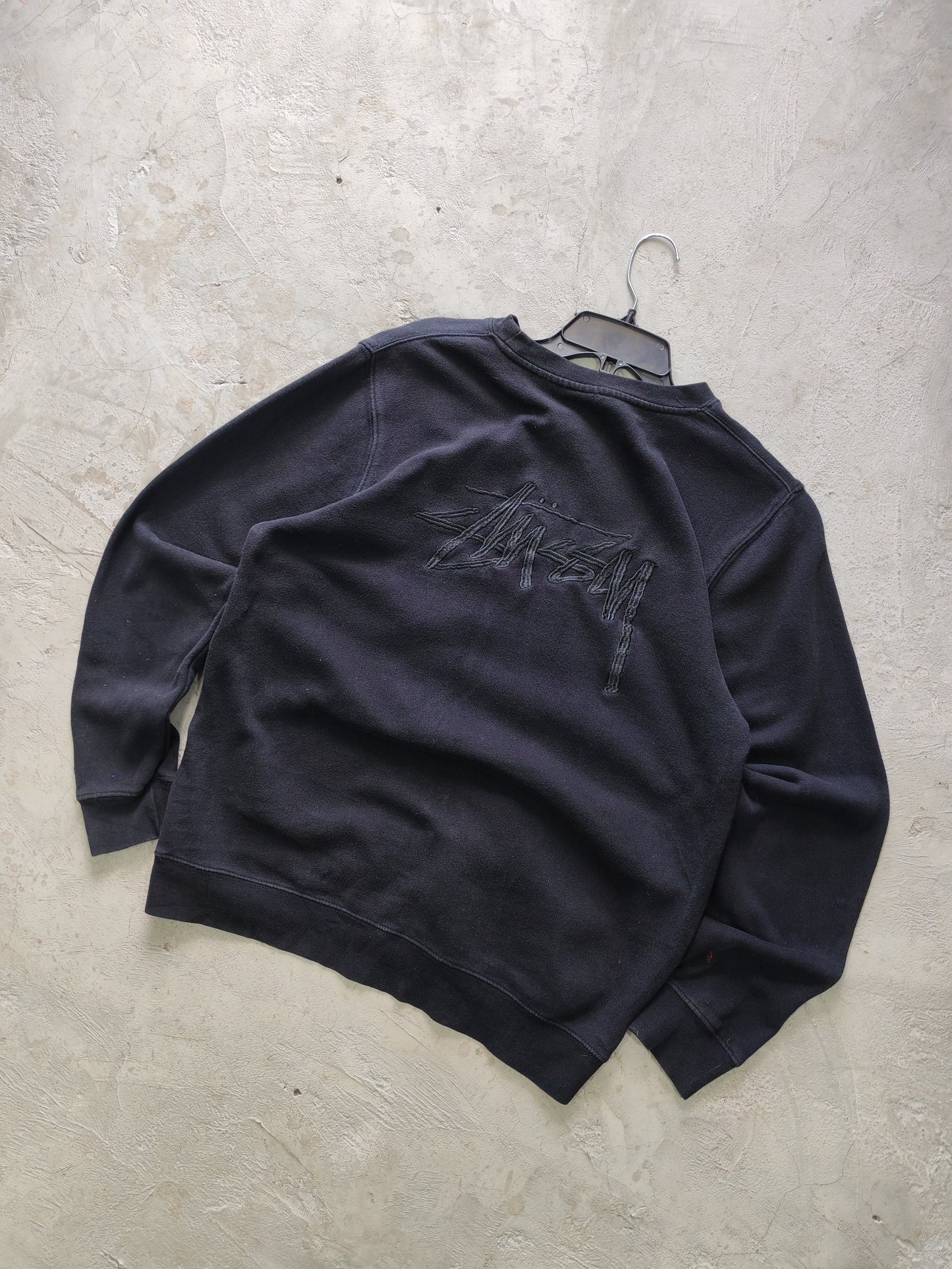 Stüssy Stock Logo Crewneck Sweatshirt Black Faded – M/L