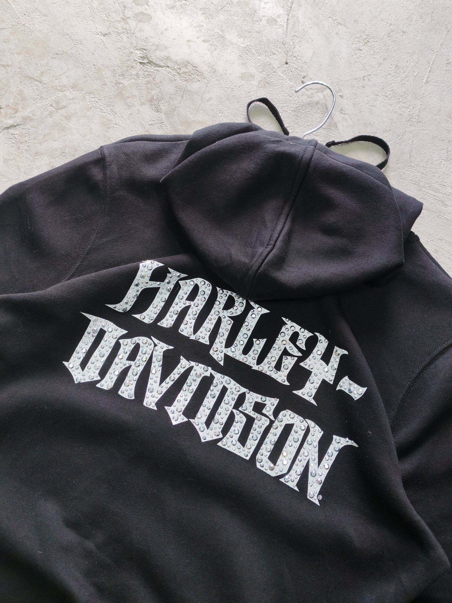 Harley-Davidson Rhinestone Gothic Zip-Up Hoodie Black – M