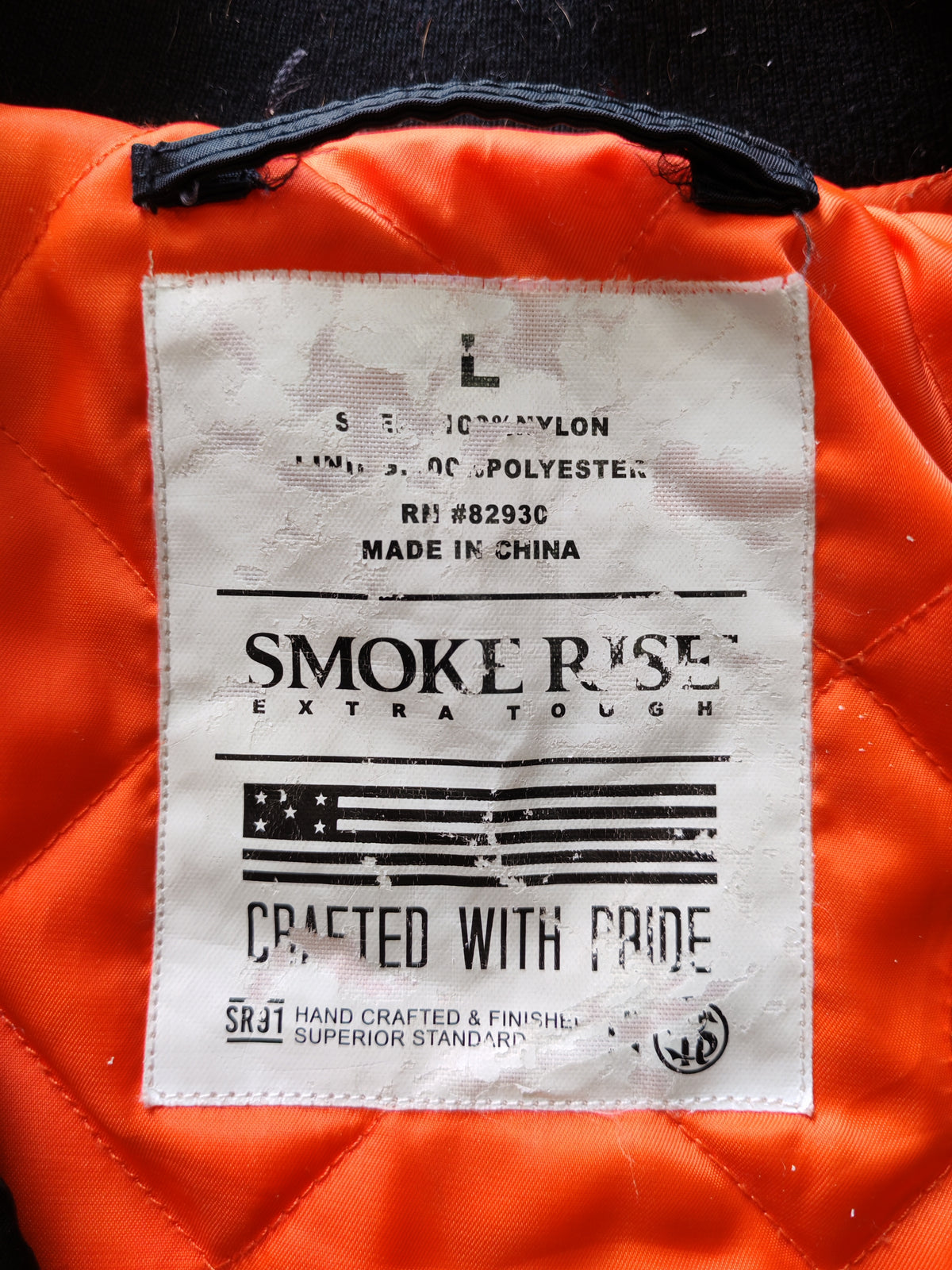 Smoke Rise MA-1 Bomber Jacket Negro Forro Naranja Acolchado – L Boxy Streetwear Premium
