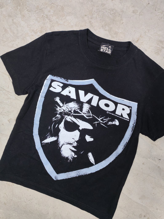 Playera Hellstar Negra Savior Bigger Than Satan Talla S