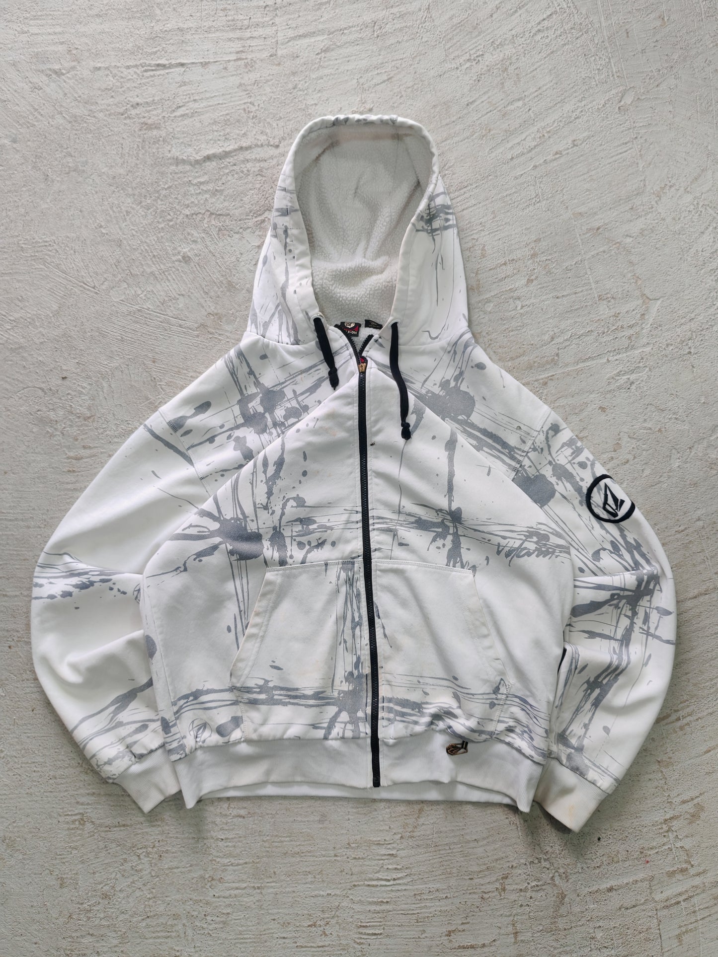 Hoodie Zip Volcom — Blanco Paint Splash XL