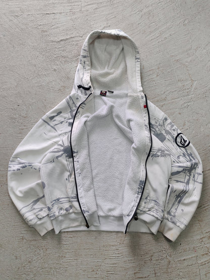 Hoodie Zip Volcom — Blanco Paint Splash XL