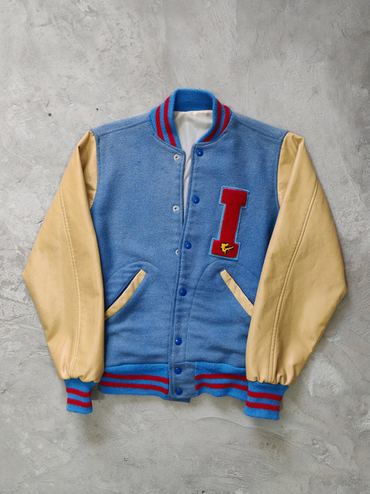 Varsity Jacket Universitaria Vintage — Azul/Crema Talla S