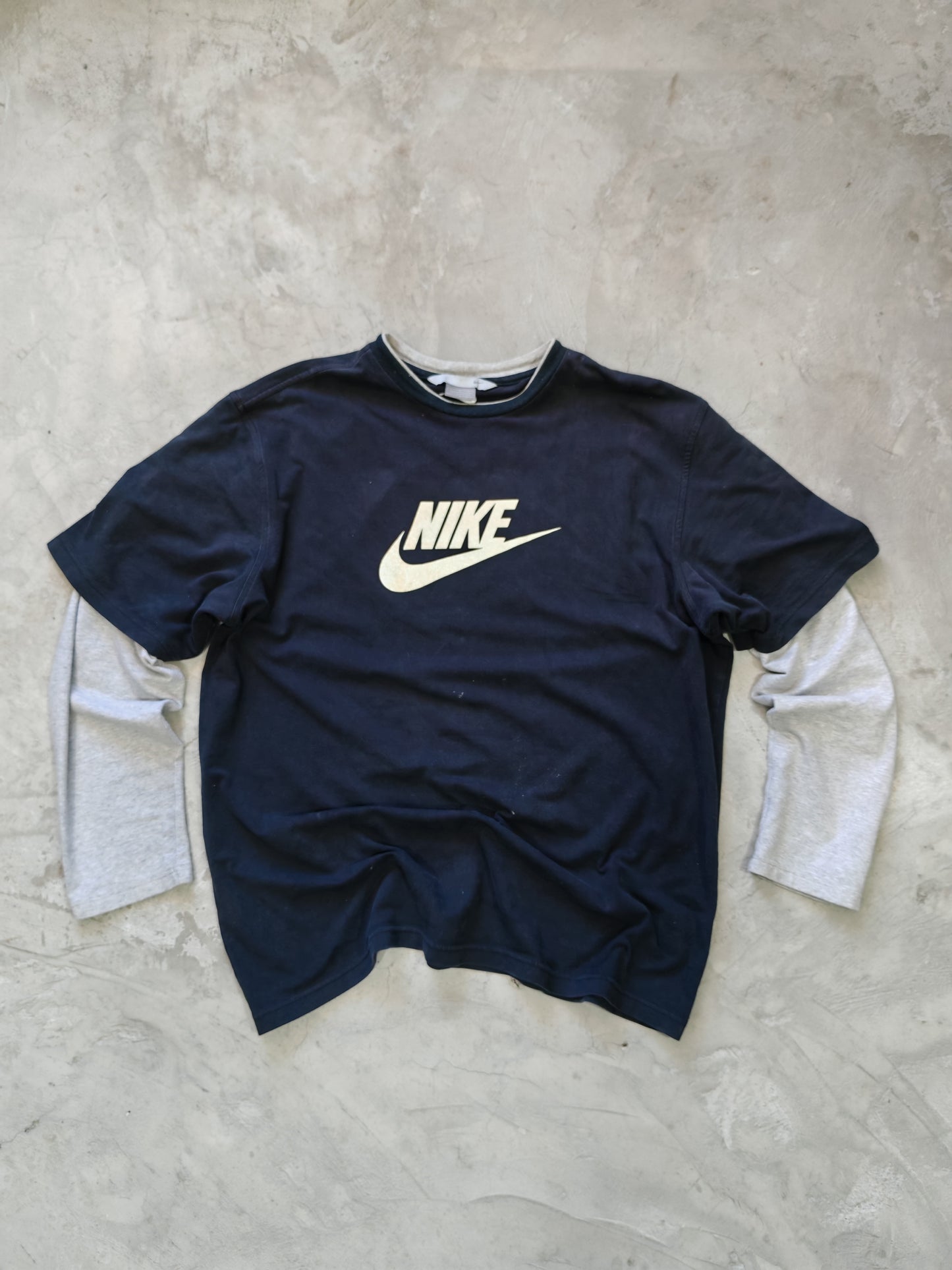 Camisa Nike Doble Manga Azul/Gris — Talla L