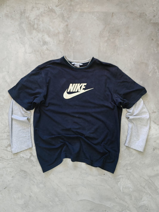 Camisa Nike Doble Manga Azul/Gris — Talla L