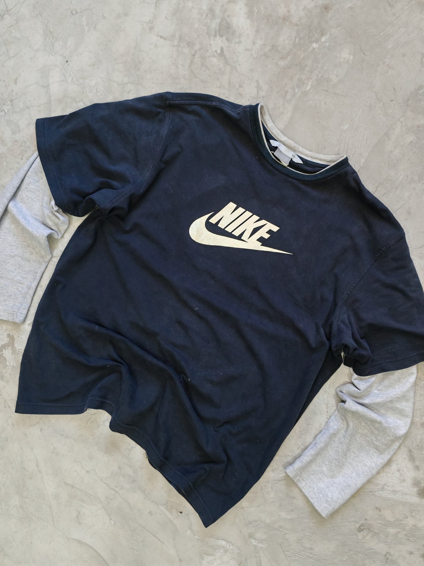 Camisa Nike Doble Manga Azul/Gris — Talla L