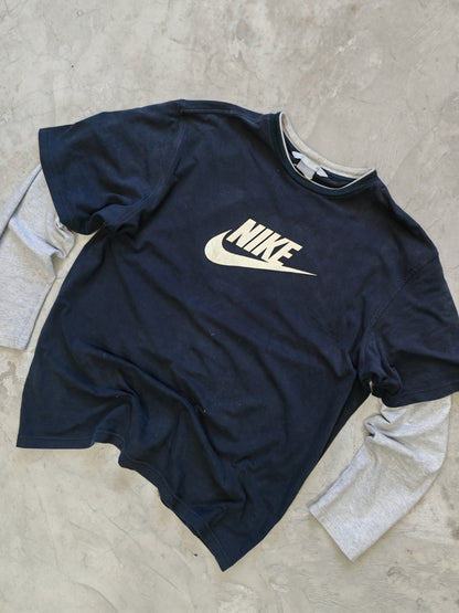 Camisa Nike Doble Manga Azul/Gris — Talla L