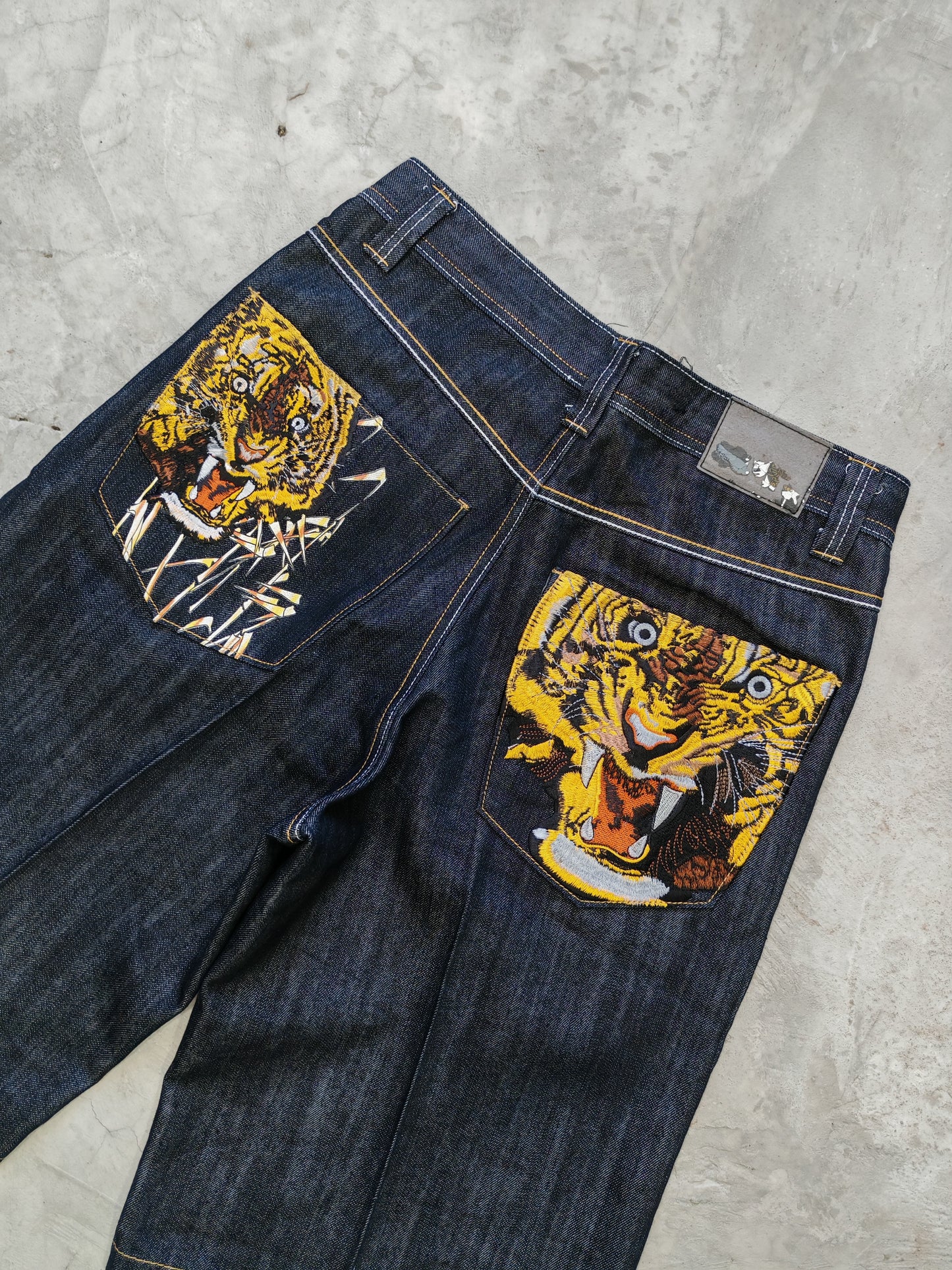 Short Denim Baggy Exá Label Tigres — Azul Oscuro Talla 32
