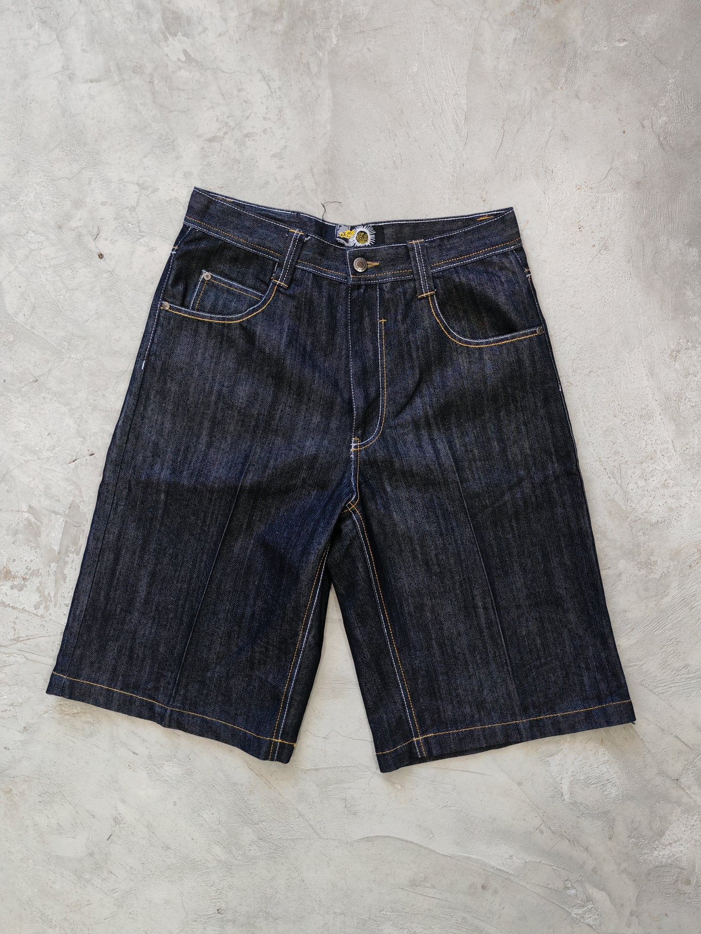 Short Denim Baggy Exá Label Tigres — Azul Oscuro Talla 32