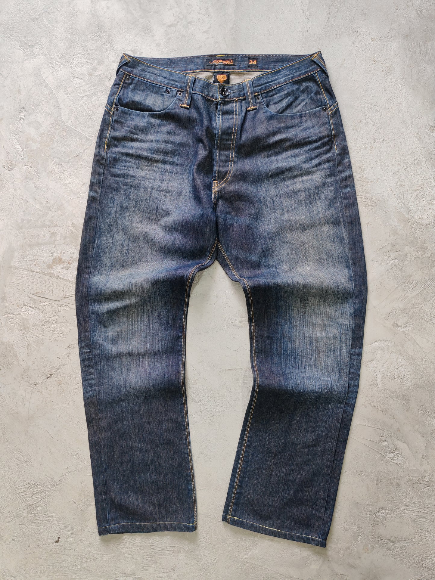 Jeans Ed Hardy Boot Cut Azul Oscuro — Talla 34x32