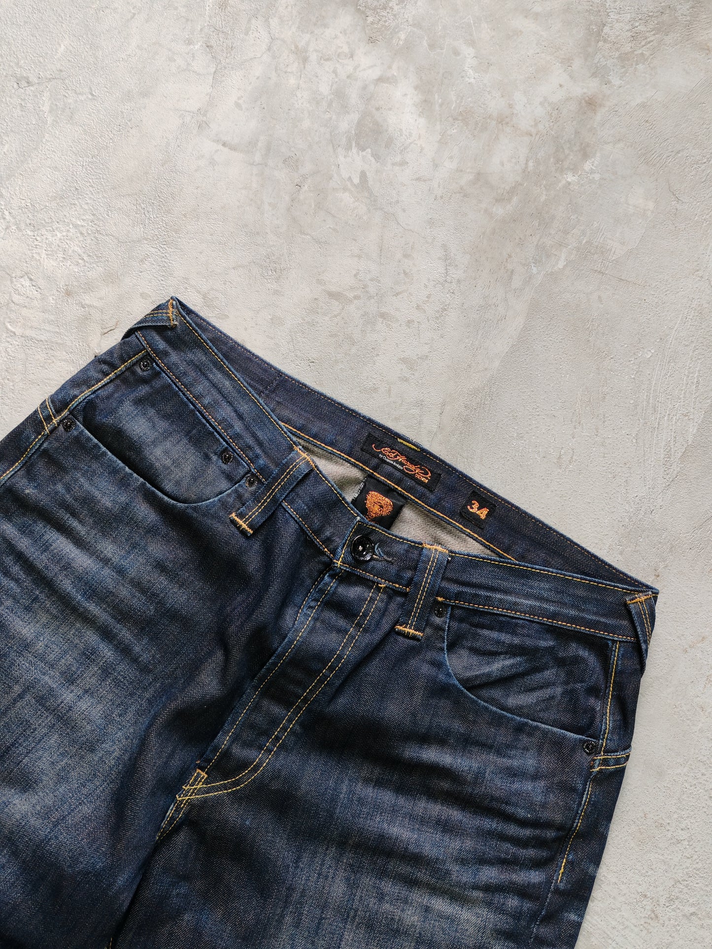 Jeans Ed Hardy Boot Cut Azul Oscuro — Talla 34x32