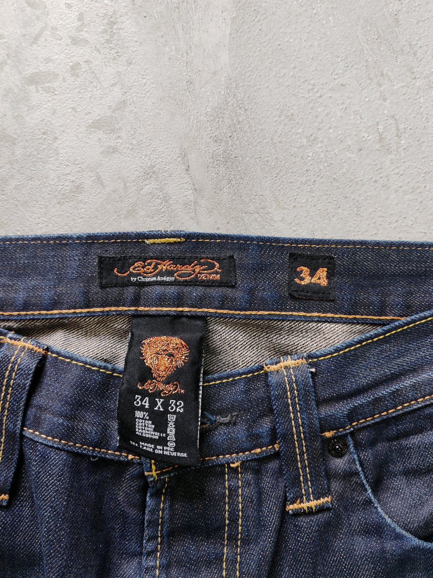 Jeans Ed Hardy Boot Cut Azul Oscuro — Talla 34x32
