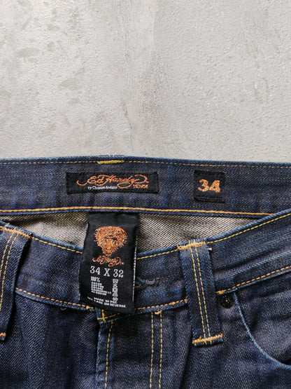 Jeans Ed Hardy Boot Cut Azul Oscuro — Talla 34x32