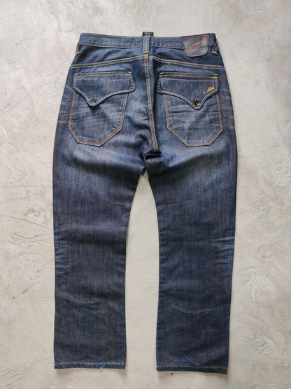 Jeans Ed Hardy Boot Cut Azul Oscuro — Talla 34x32