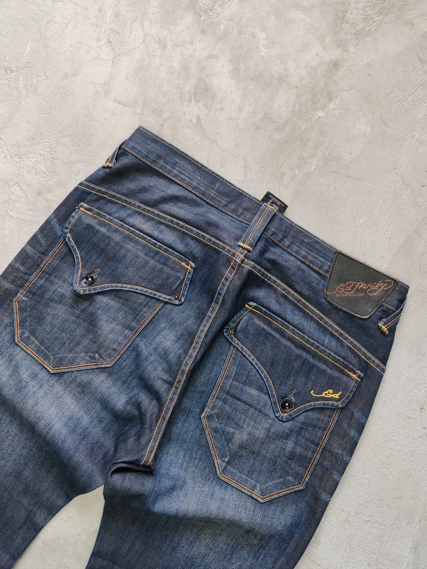 Jeans Ed Hardy Boot Cut Azul Oscuro — Talla 34x32