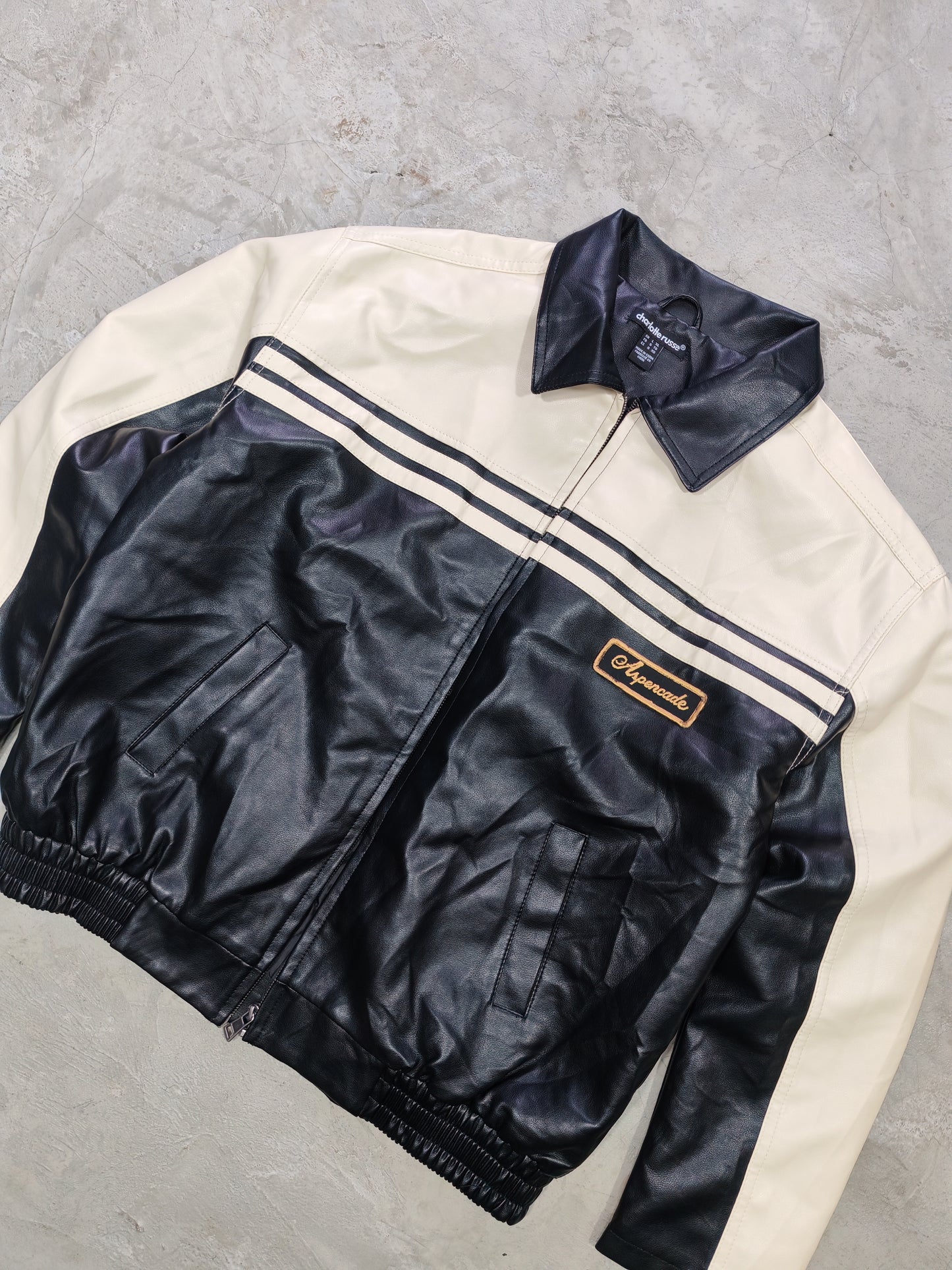 Charlotte Russe Moto Jacket Black/Cream – L