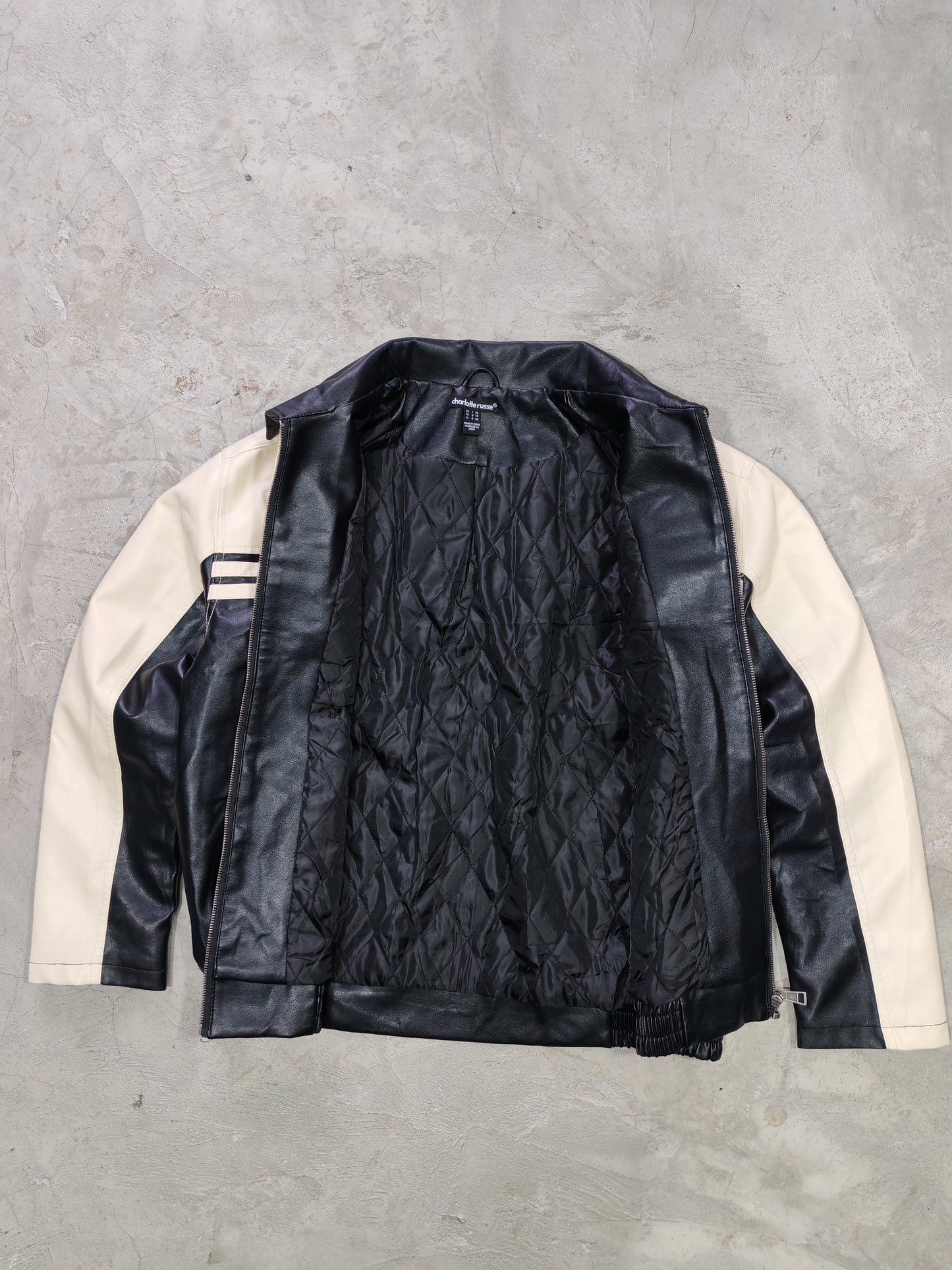 Charlotte Russe Moto Jacket Black/Cream – L