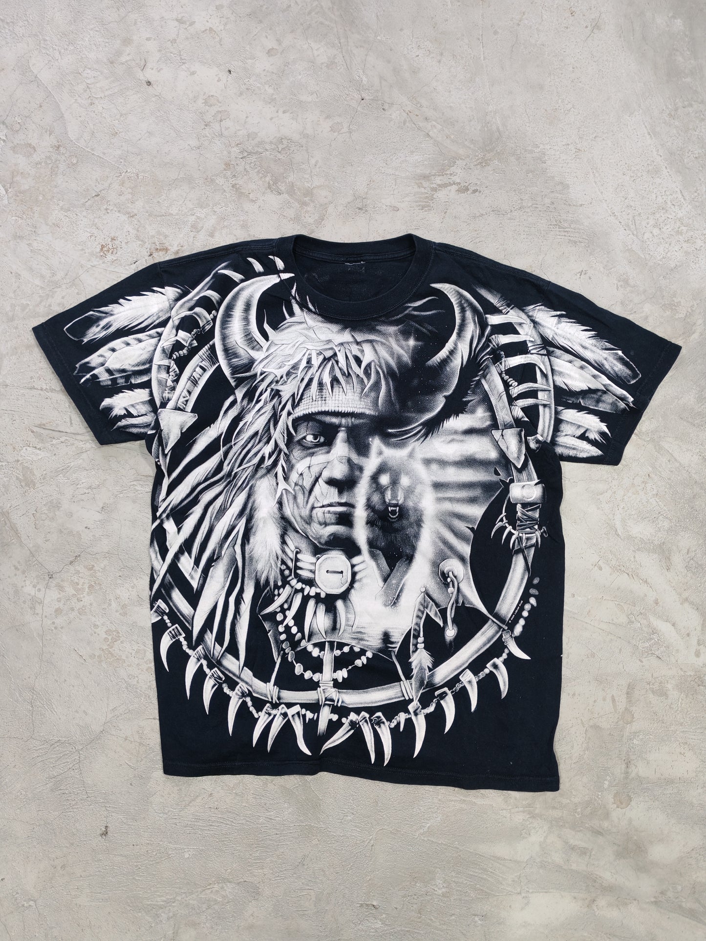 Liquid Blue AOP Native Wolf Tee Black – L