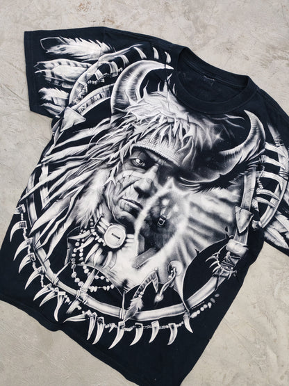 Liquid Blue AOP Native Wolf Tee Black – L
