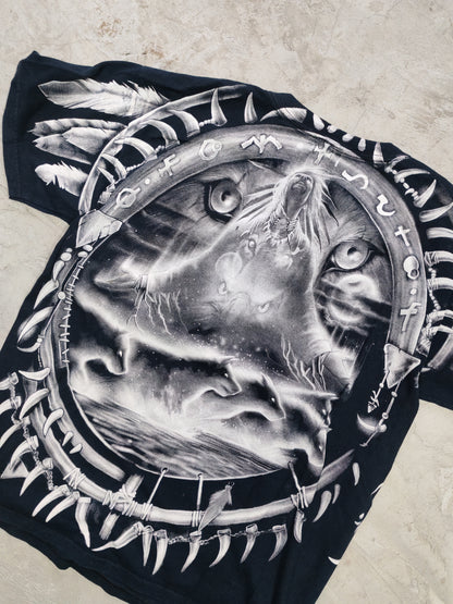 Liquid Blue AOP Native Wolf Tee Black – L