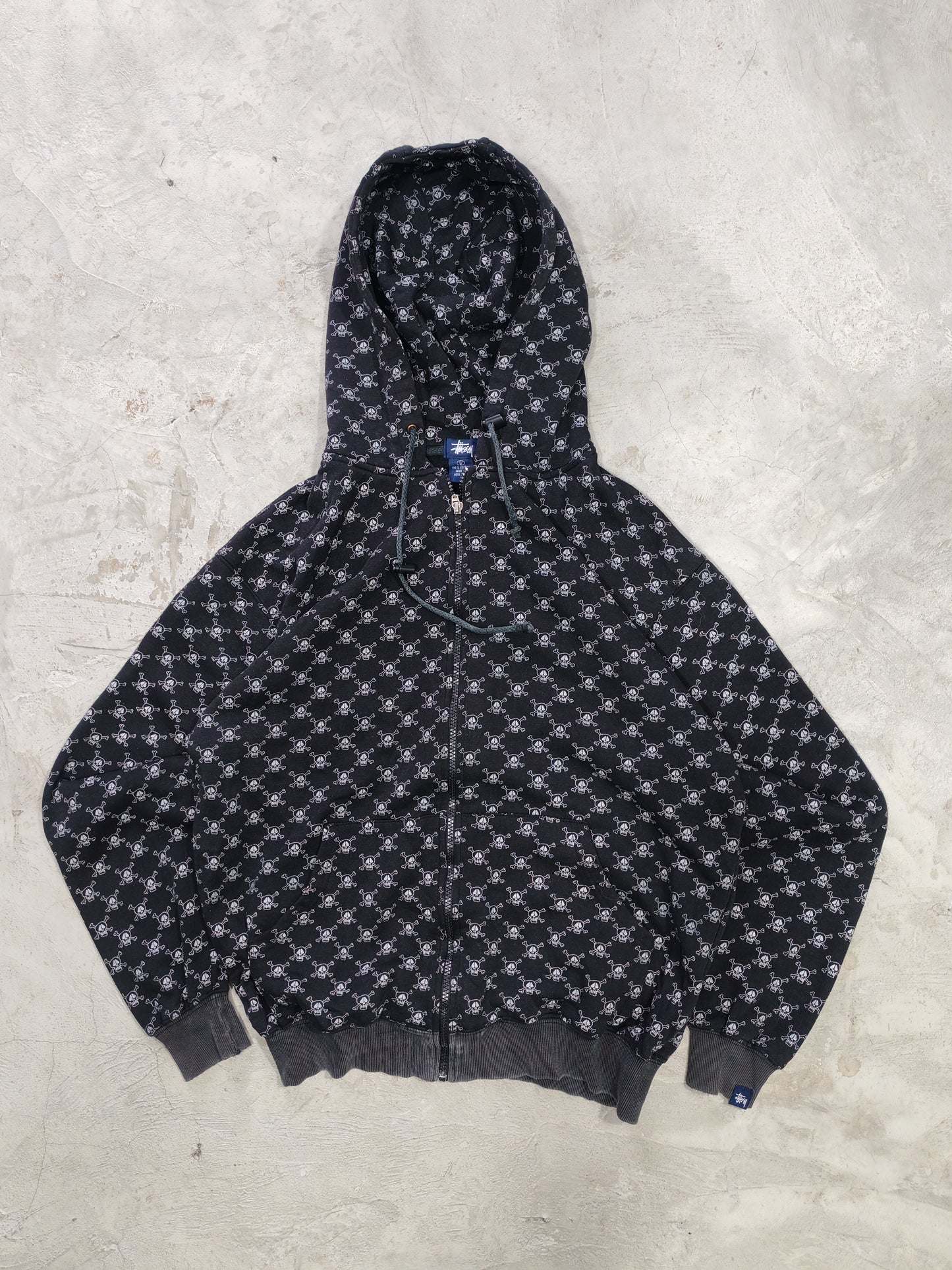 Stussy AOP Skull & Crossbones Zip Hoodie Black – L