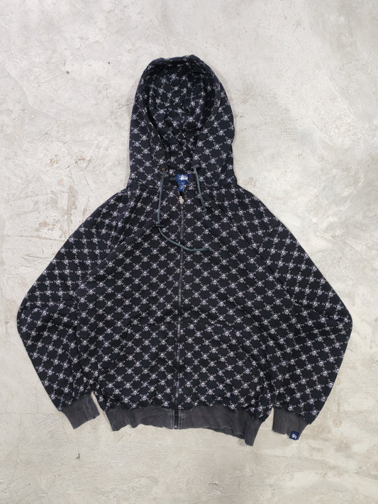Stussy AOP Skull & Crossbones Zip Hoodie Black – L
