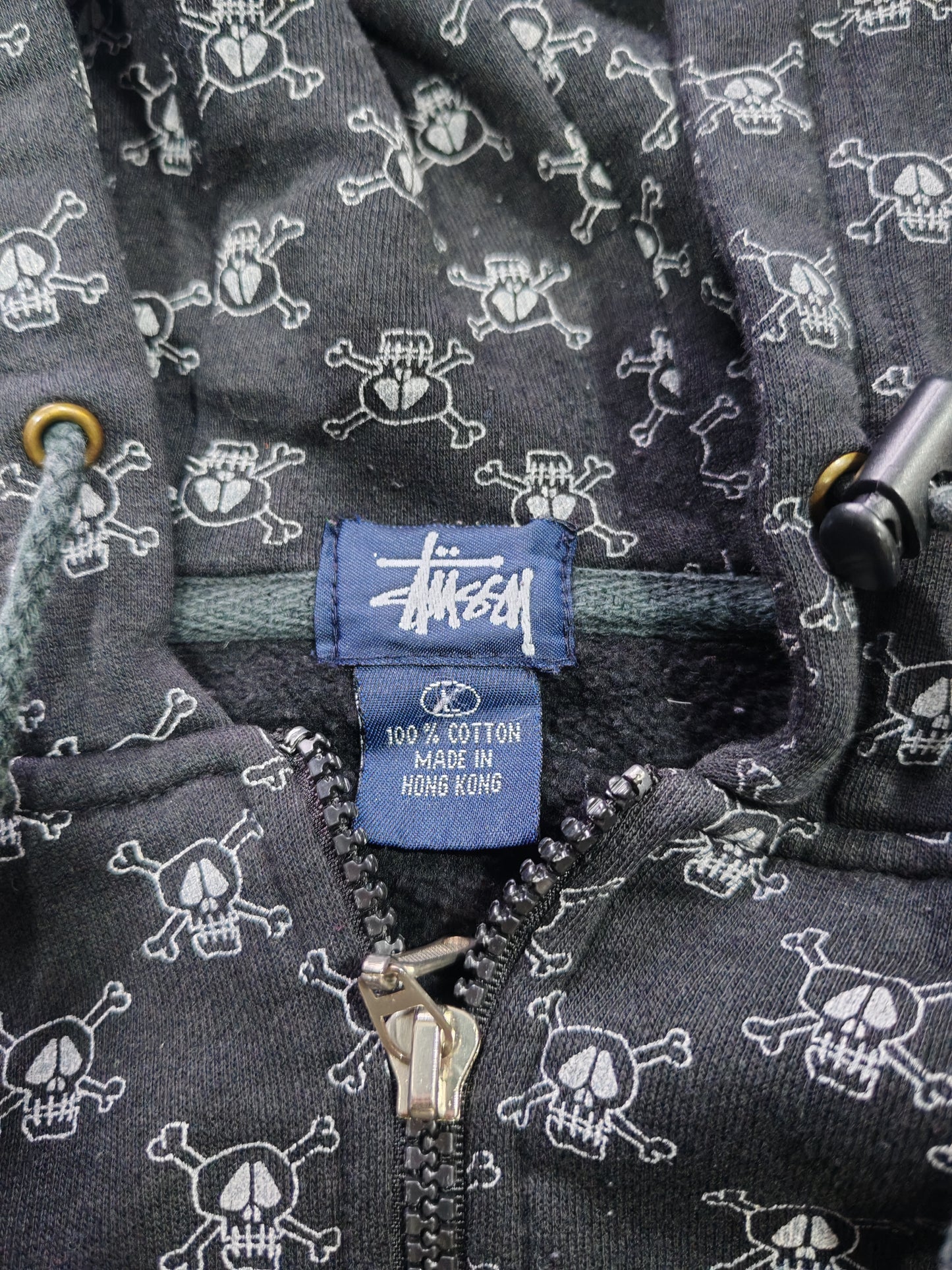 Stussy AOP Skull & Crossbones Zip Hoodie Black – L
