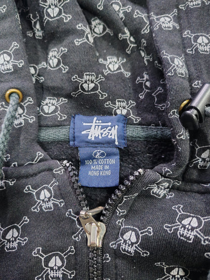 Stussy AOP Skull & Crossbones Zip Hoodie Black – L