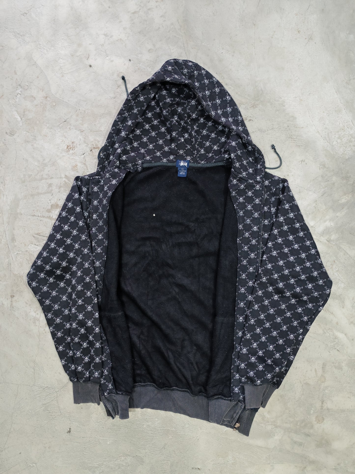 Stussy AOP Skull & Crossbones Zip Hoodie Black – L