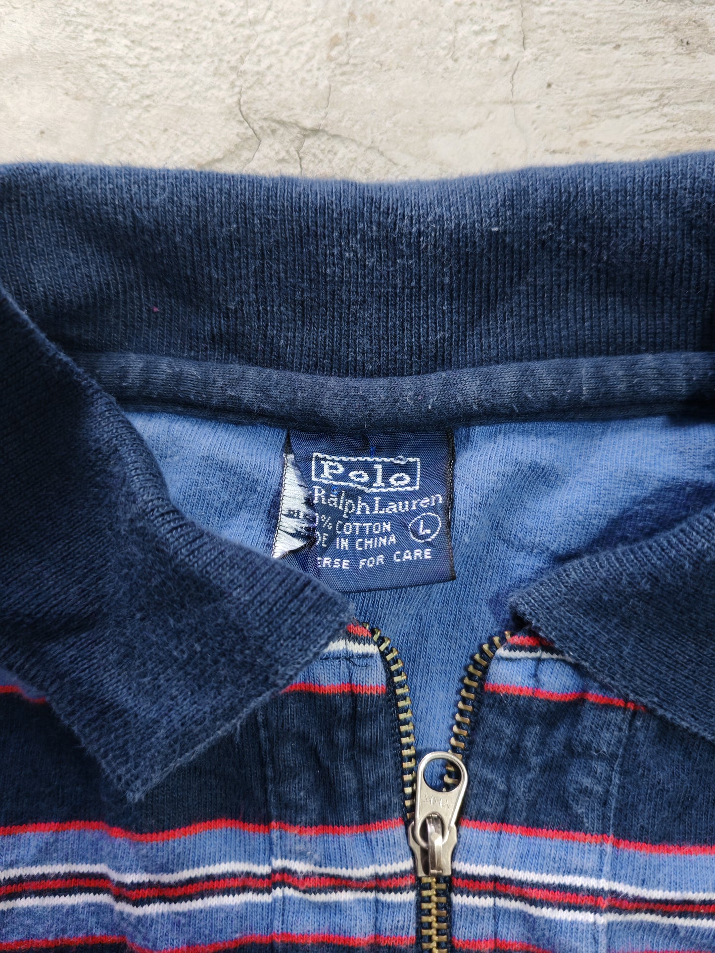 Polo Ralph Lauren Striped Zip Polo Navy – L