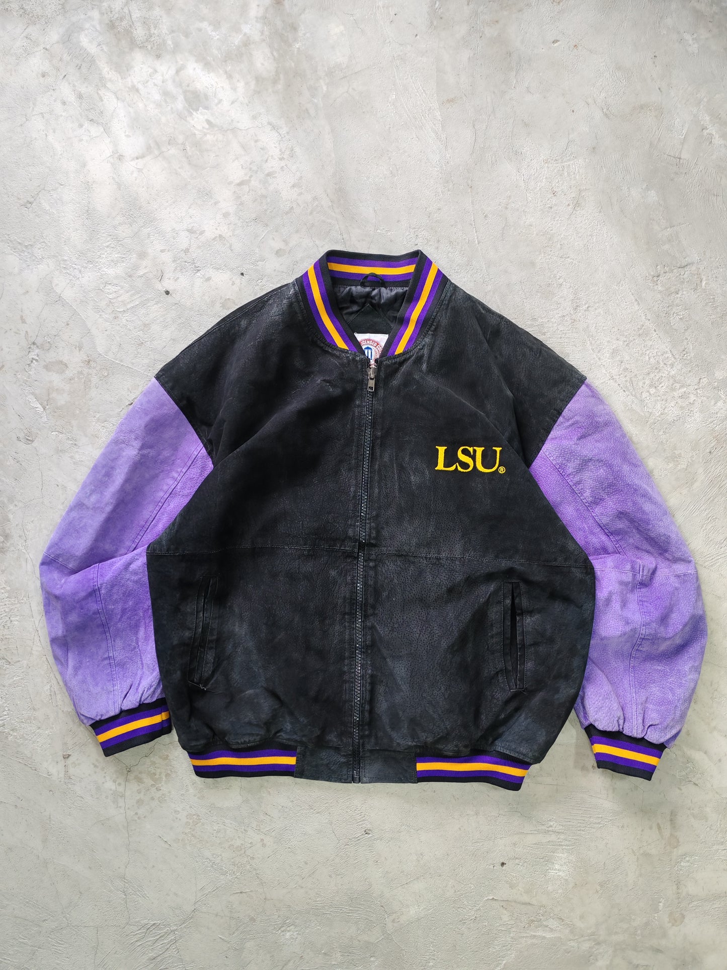 Chaqueta Universitaria LSU Varsity Cuero y Ante Vintage - Talla L