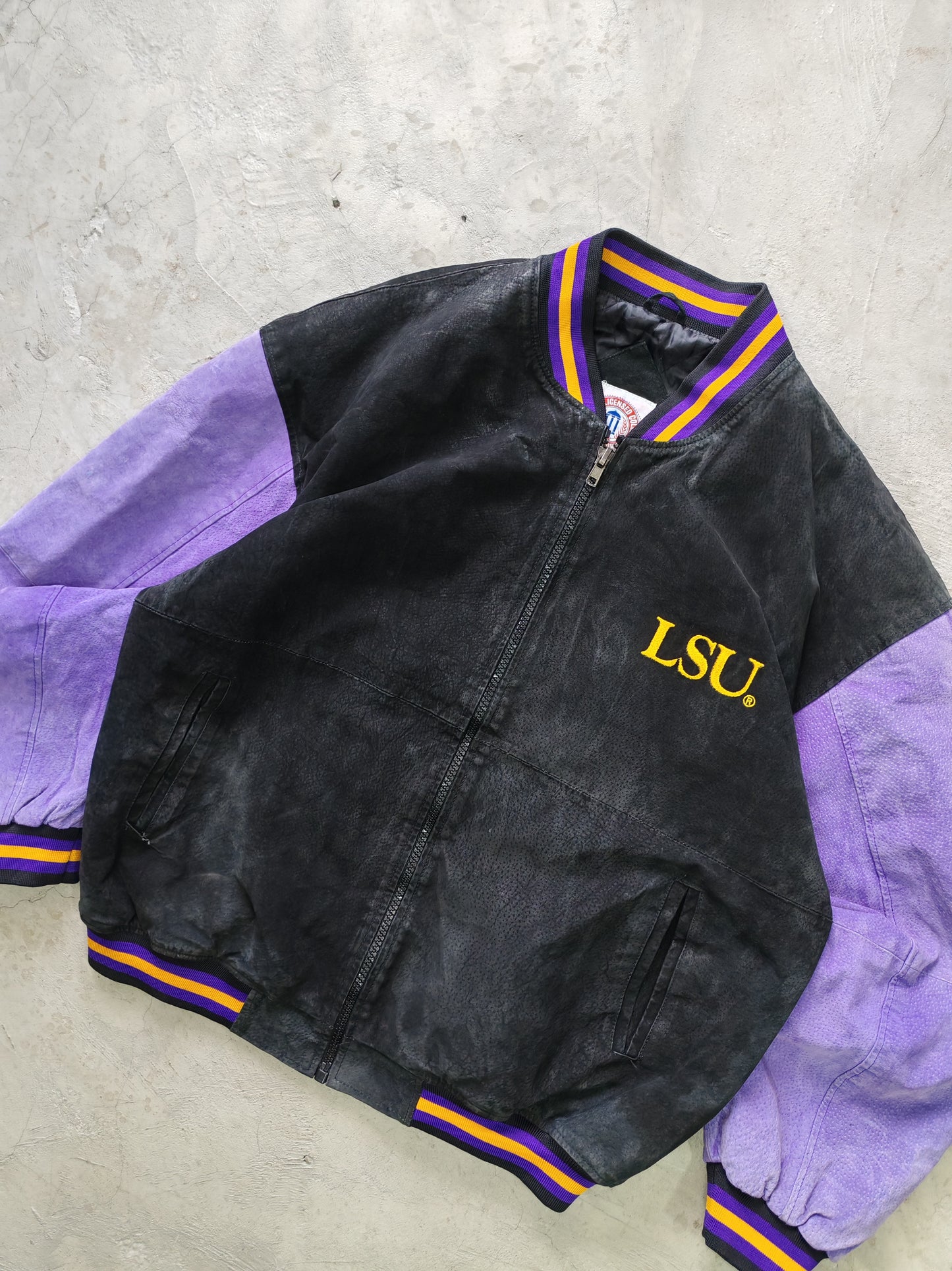 Chaqueta Universitaria LSU Varsity Cuero y Ante Vintage - Talla L