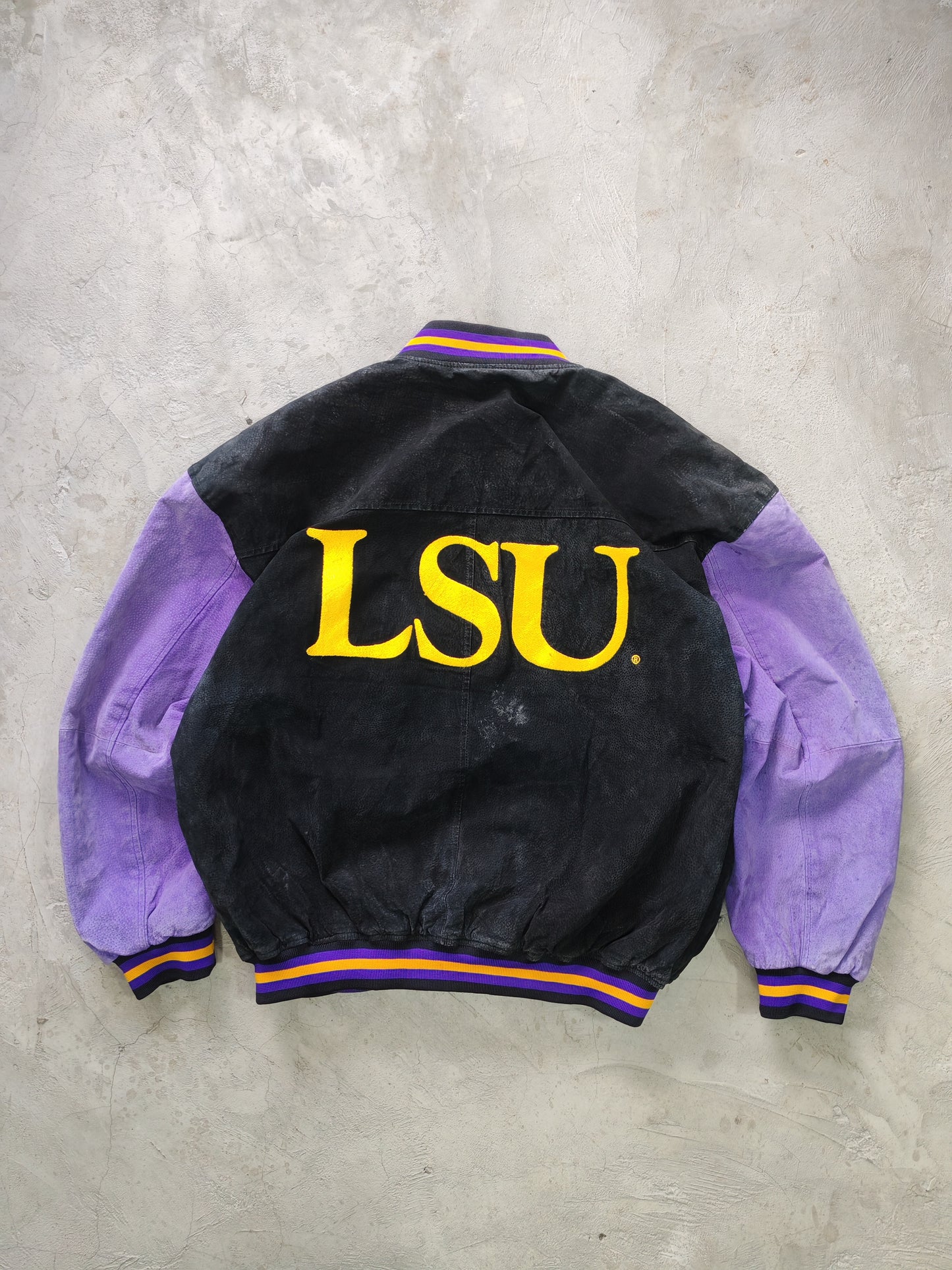 Chaqueta Universitaria LSU Varsity Cuero y Ante Vintage - Talla L
