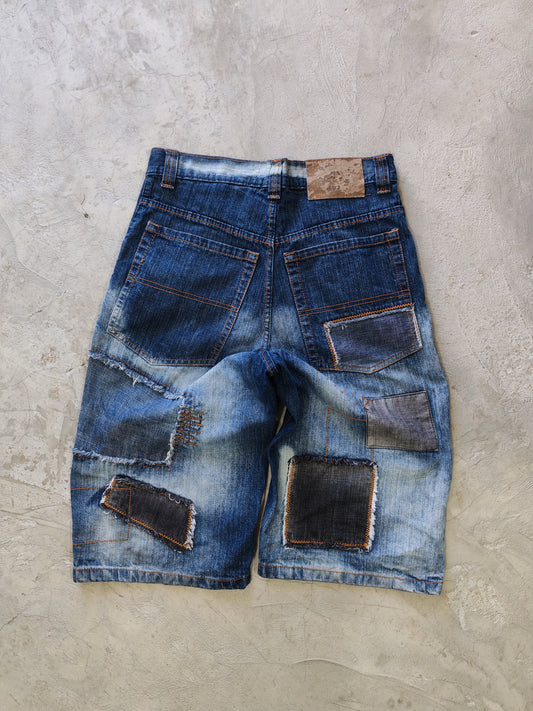 Reboss Patchwork Baggy Denim Shorts Blue – W32