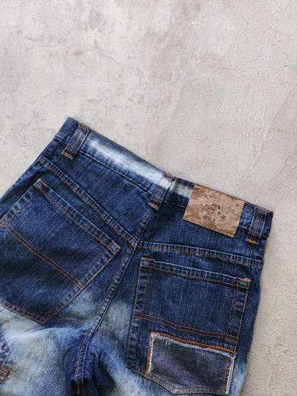 Reboss Patchwork Baggy Denim Shorts Blue – W32