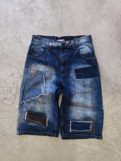 Reboss Patchwork Baggy Denim Shorts Blue – W32