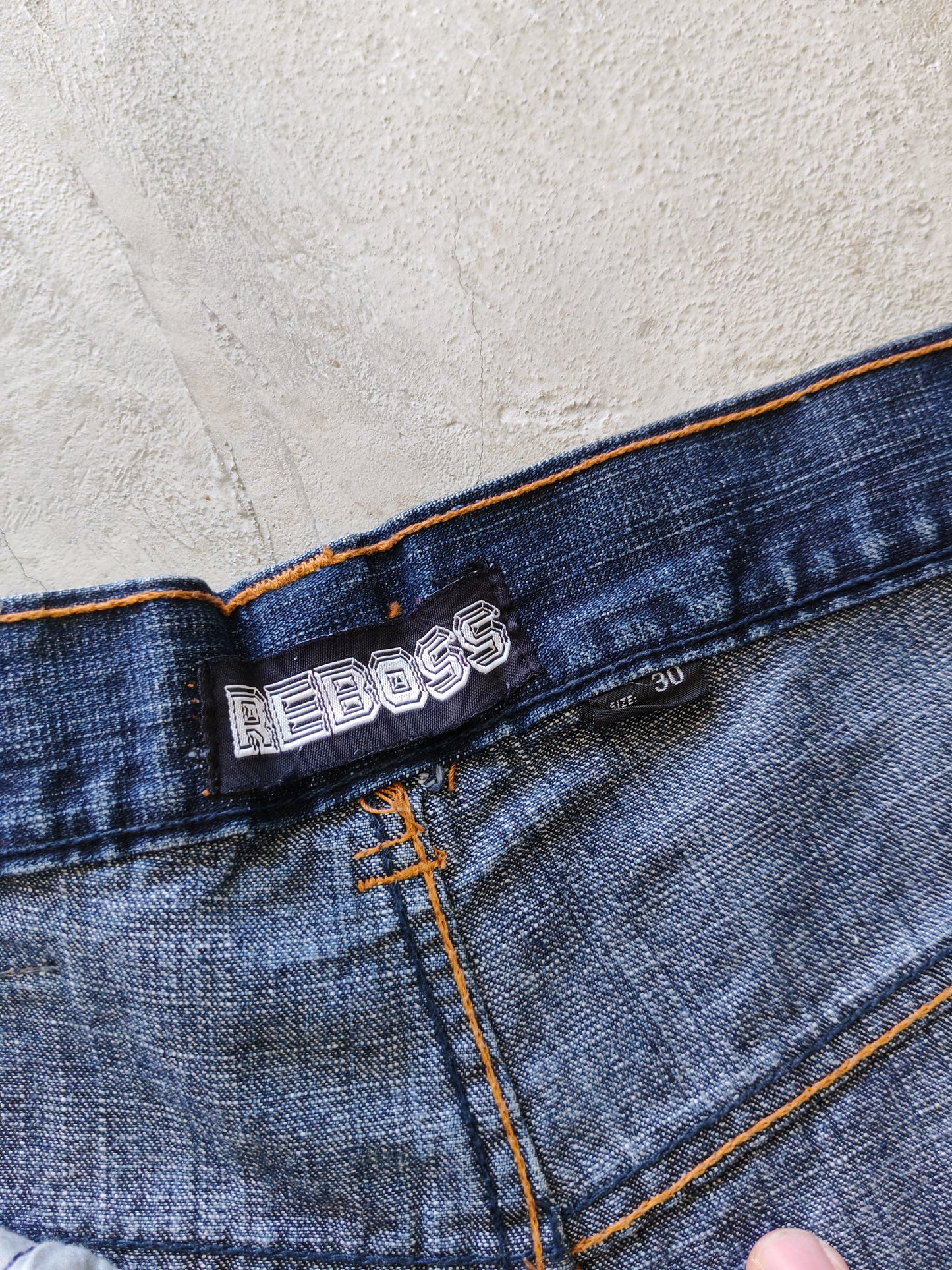 Reboss Patchwork Baggy Denim Shorts Blue – W32