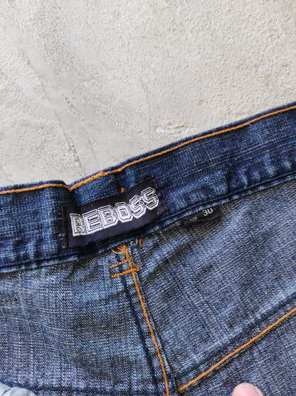 Reboss Patchwork Baggy Denim Shorts Blue – W32