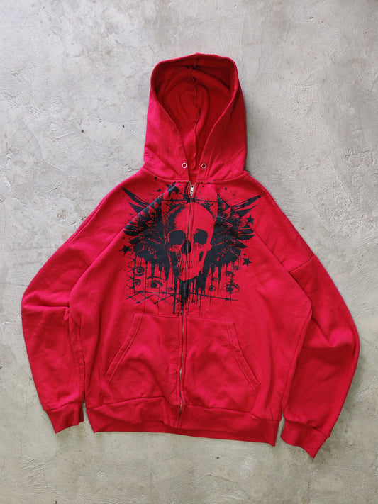 Skull Wings AOP Zip Hoodie Red – L Oversize