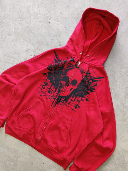 Skull Wings AOP Zip Hoodie Red – L Oversize