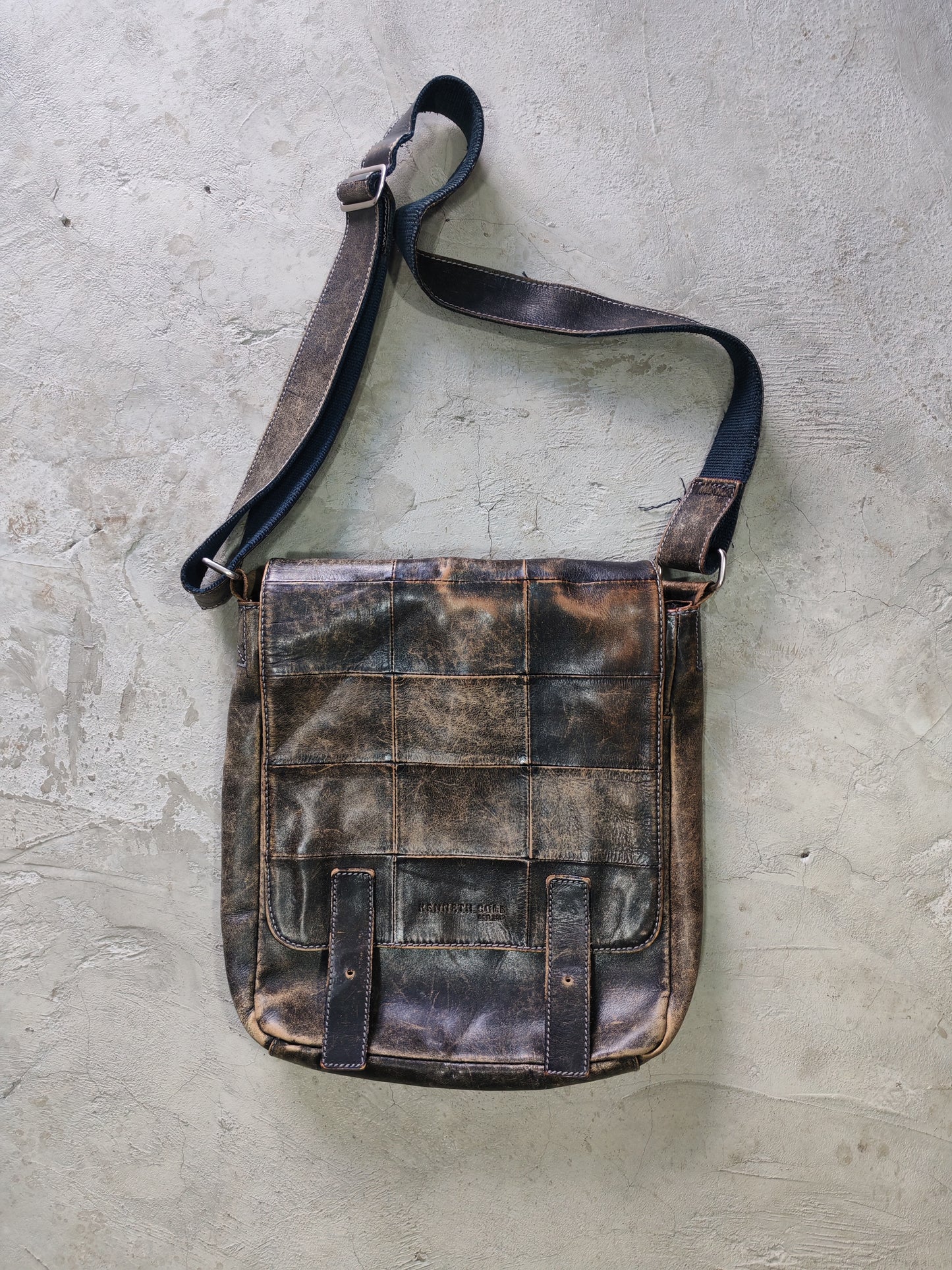 Kenneth Cole Distressed Leather Messenger Bag Brown