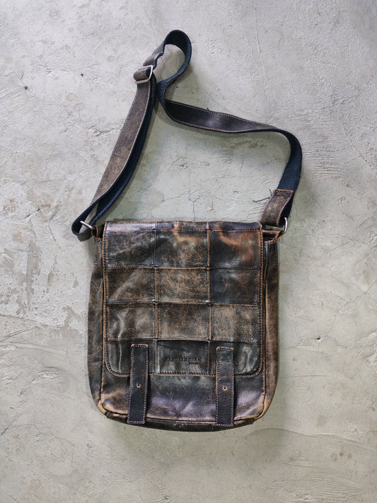 Kenneth Cole Distressed Leather Messenger Bag Brown