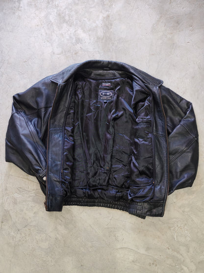 Tannery West Genuine Leather Bomber Jacket Black Boxy – L