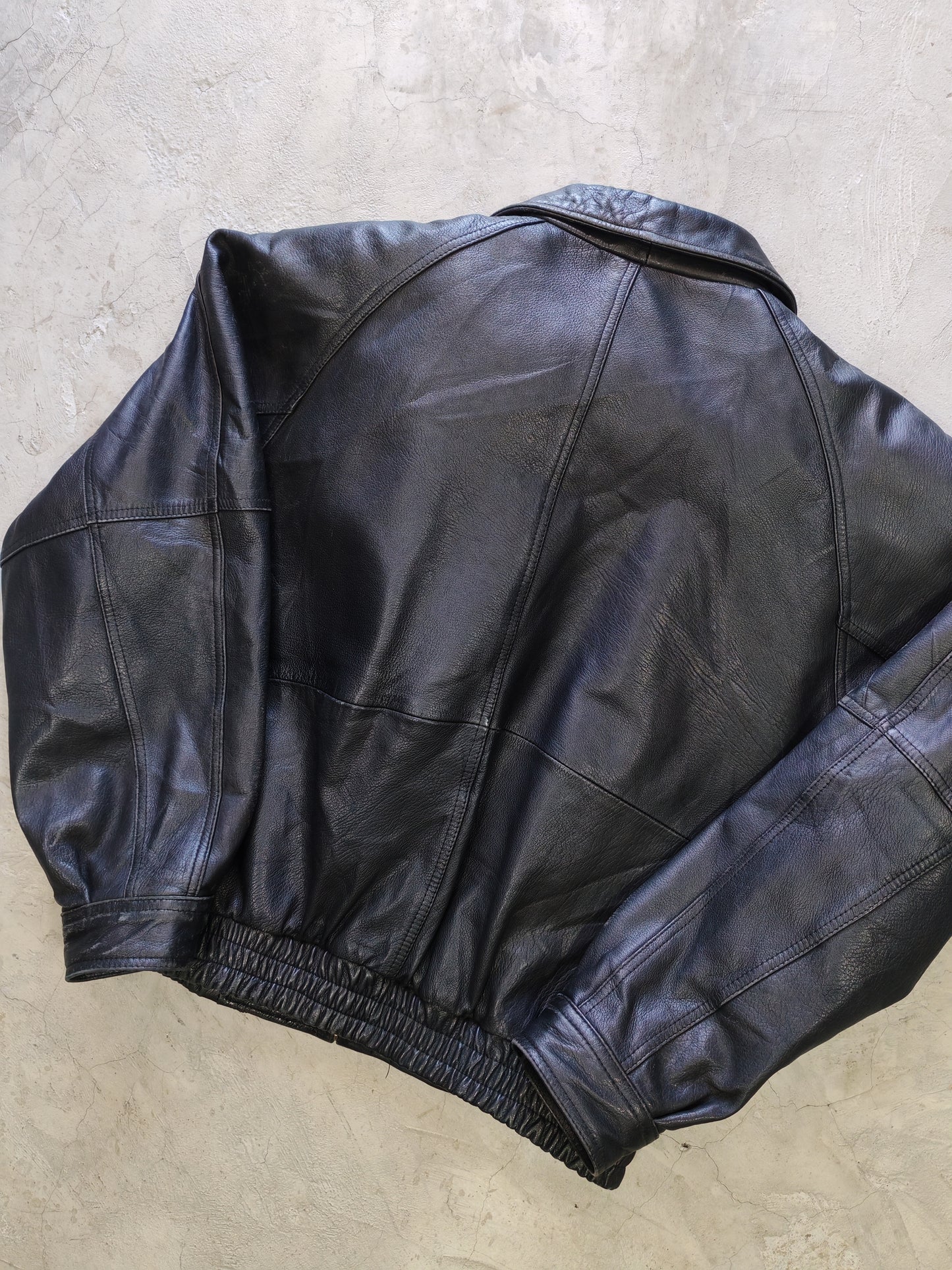 Tannery West Genuine Leather Bomber Jacket Black Boxy – L