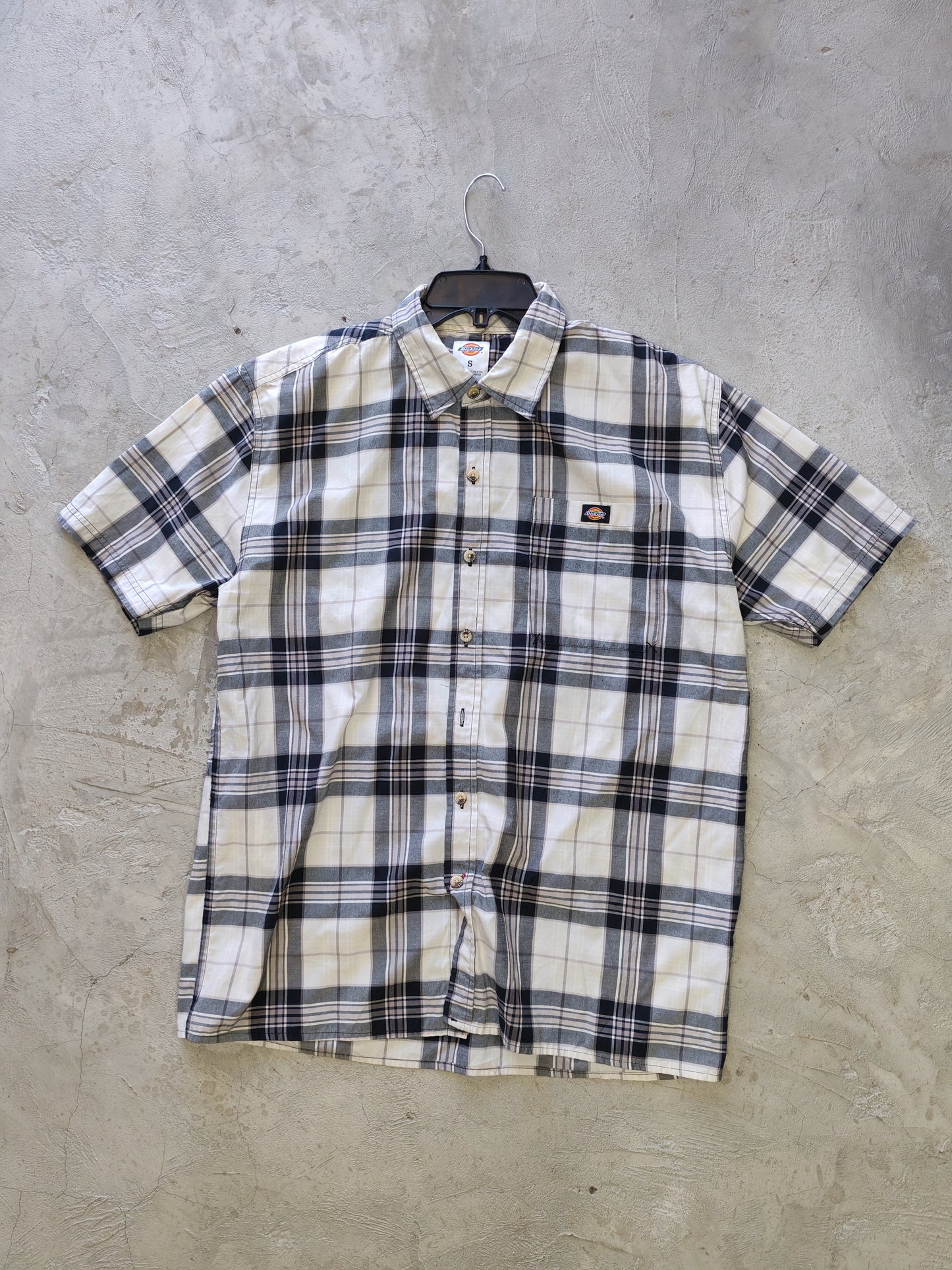 Dickies Short Sleeve Plaid Shirt White/Black – S/M