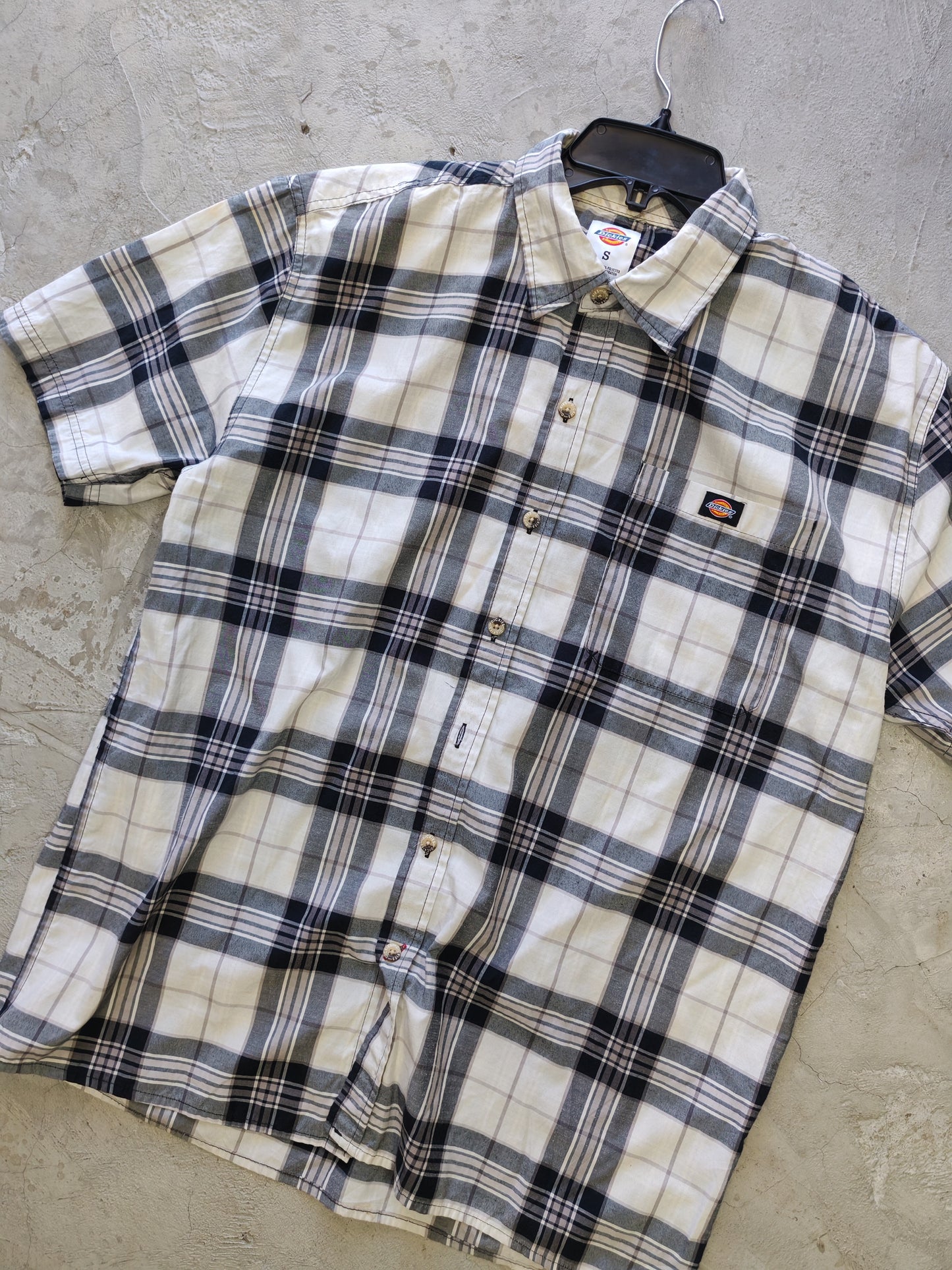 Dickies Short Sleeve Plaid Shirt White/Black – S/M