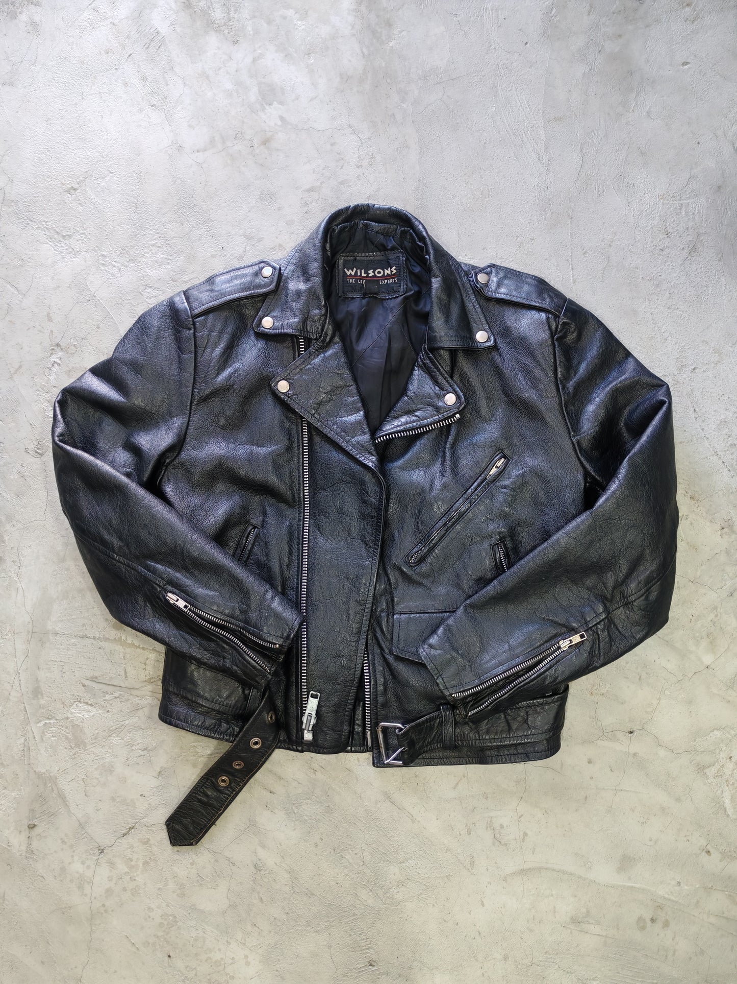 Wilsons Leather Moto Biker Jacket Black – S/M
