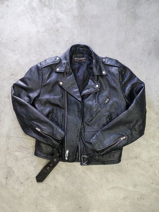 Wilsons Leather Moto Biker Jacket Black – S/M